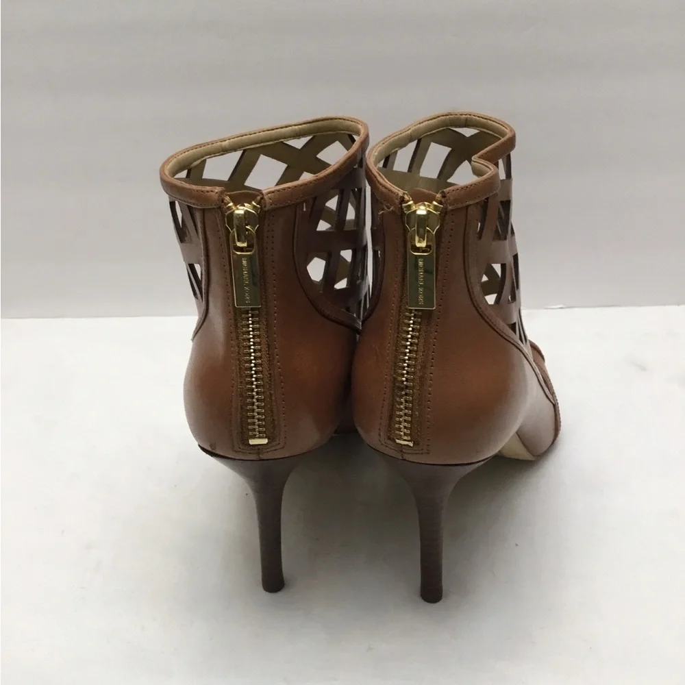 Michael Kors tan High Heel Peep-Toe Booties with Lattice Design - Picture 7 of 13